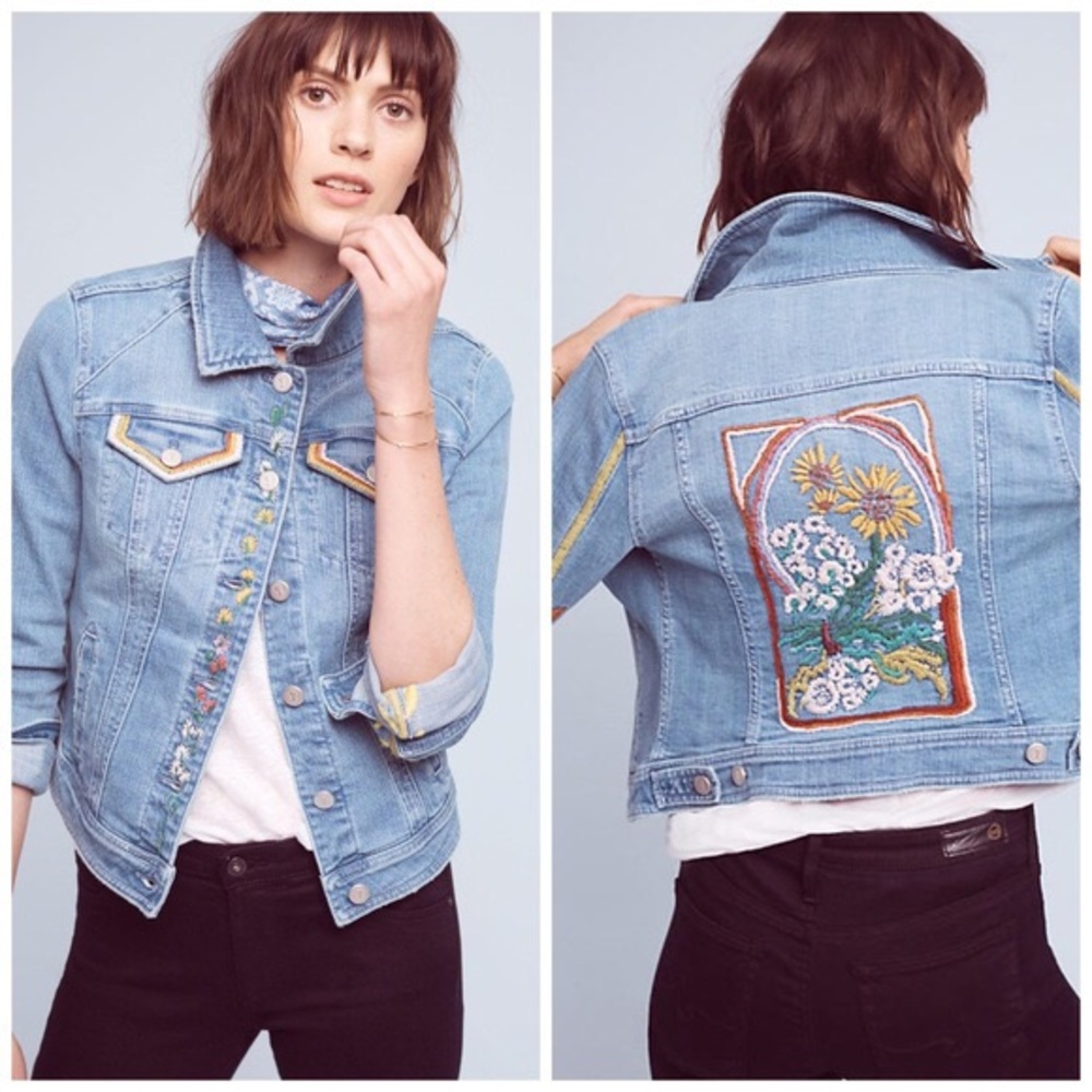 Anthropologie- Pilcro Embroidered Denim Jacket